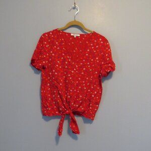 Madewell Novel Tie-Front Top in Prairie Posies Red Blue White Sz XS